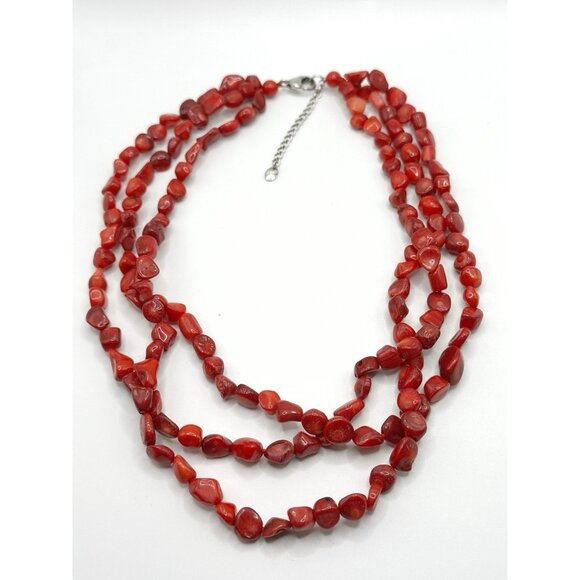 Lucas Lameth LUC Red Coral Necklace Sterling Silver 925 Multi-Strand 18-20” - Picture 1 of 3
